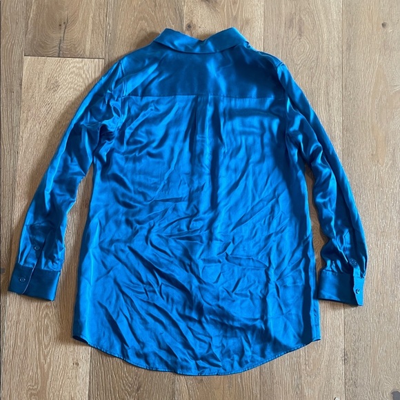 Soft Surroundings blue Teal Button-Up Blouse 100% silk long sleeve casual - Picture 7 of 7